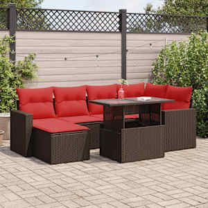 Vrtna sedežna garnitura z blazinami 7-delna rjav ratan/akacija