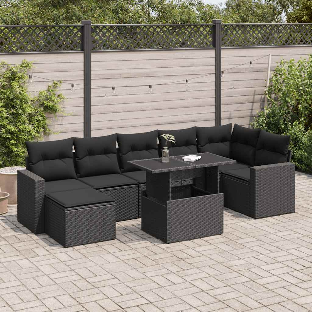 vidaXL Set mobilier de grădină cu perne, 8 piese, negru, poliratan