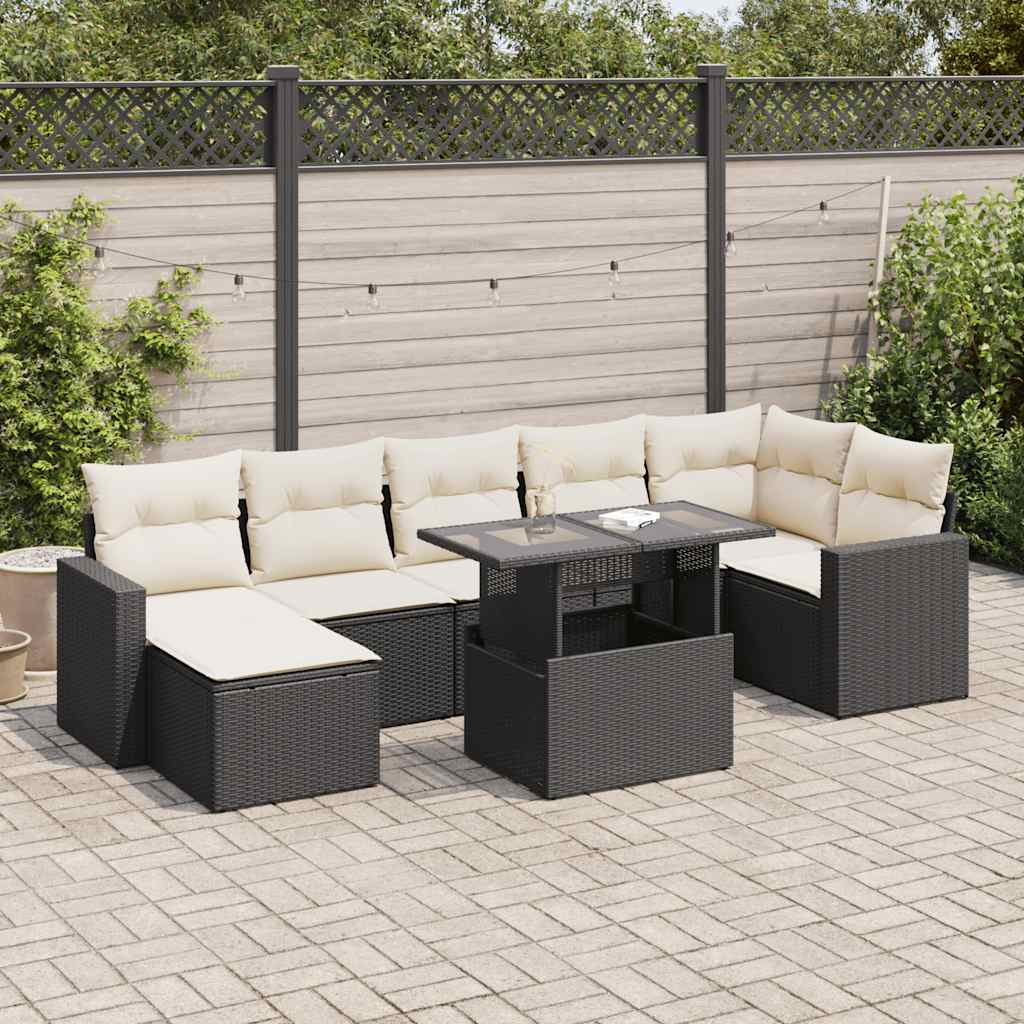 vidaXL 8-tlg. Garten-Sofagarnitur mit Kissen Schwarz Poly Rattan