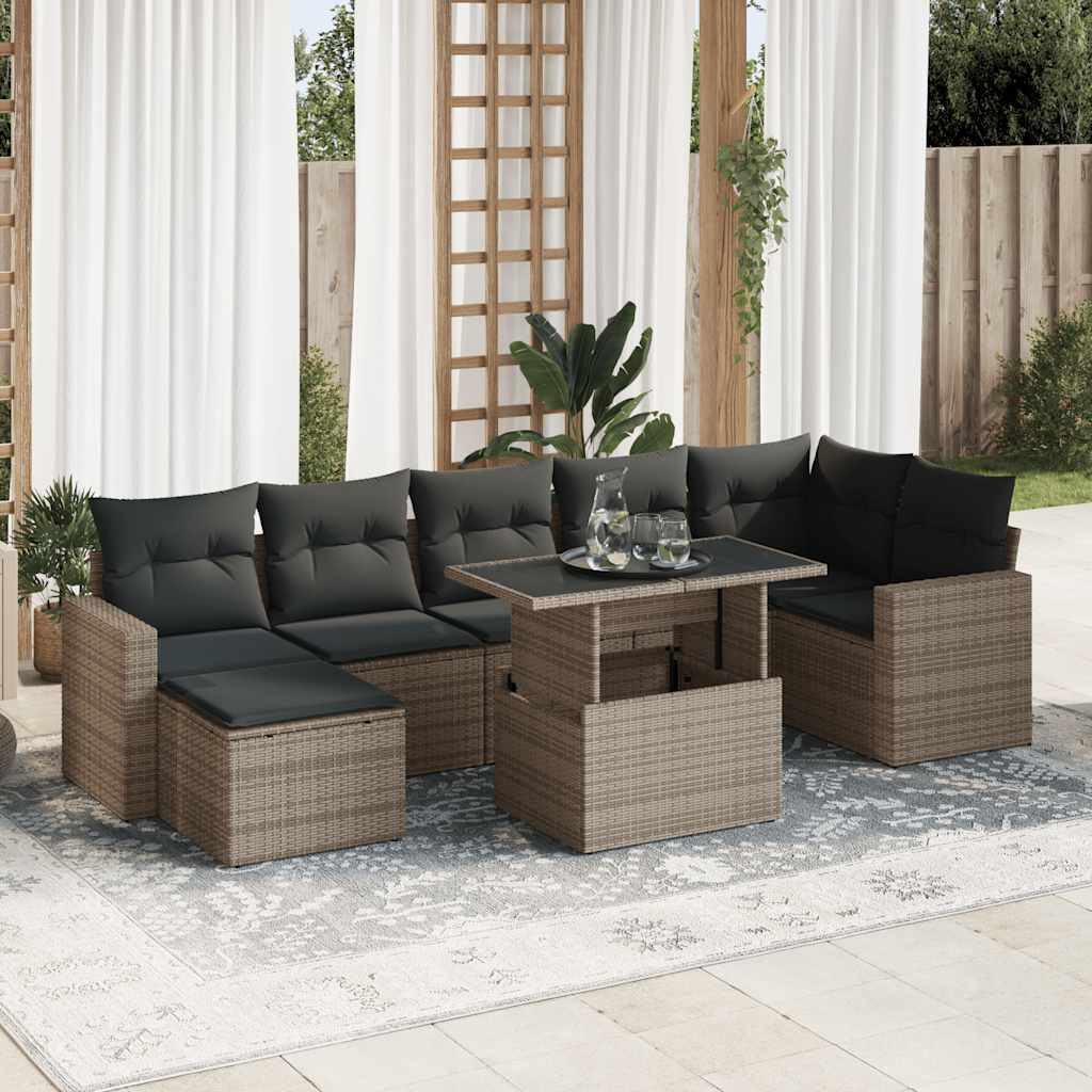 vidaXL 8-tlg. Garten-Sofagarnitur mit Kissen Grau Poly Rattan