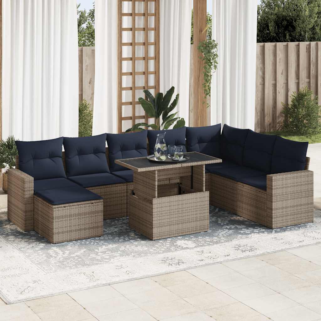vidaXL Set canapele grădină cu perne 9 piese gri poliratan/lemn acacia