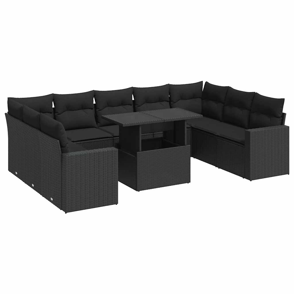 Thumbnail - vidaXL 10-tlg. Garten-Sofagarnitur mit Kissen Schwarz Poly Rattan