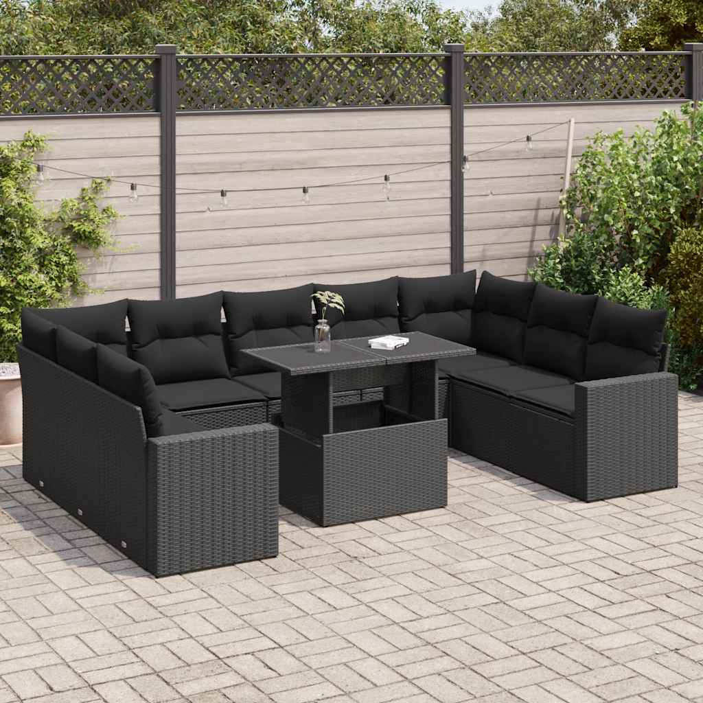 vidaXL Set canapele de grădină cu perne, 10 piese, negru, poliratan