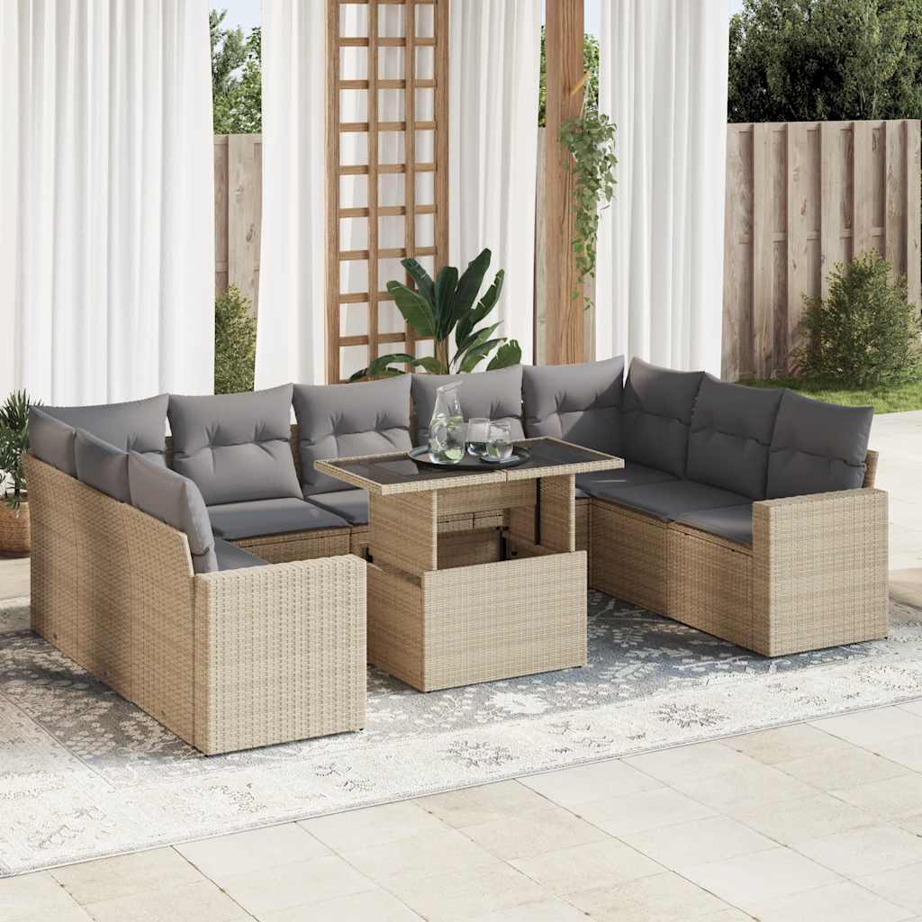 vidaXL Set canapele de grădină cu perne, 10 piese, bej, poliratan