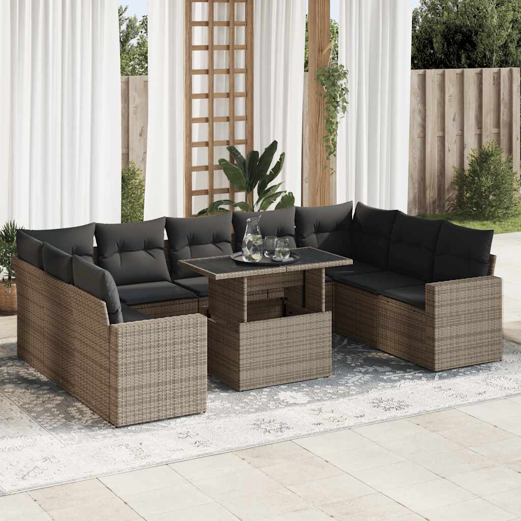 vidaXL Set mobilier de grădină cu perne, 10 piese, gri, poliratan