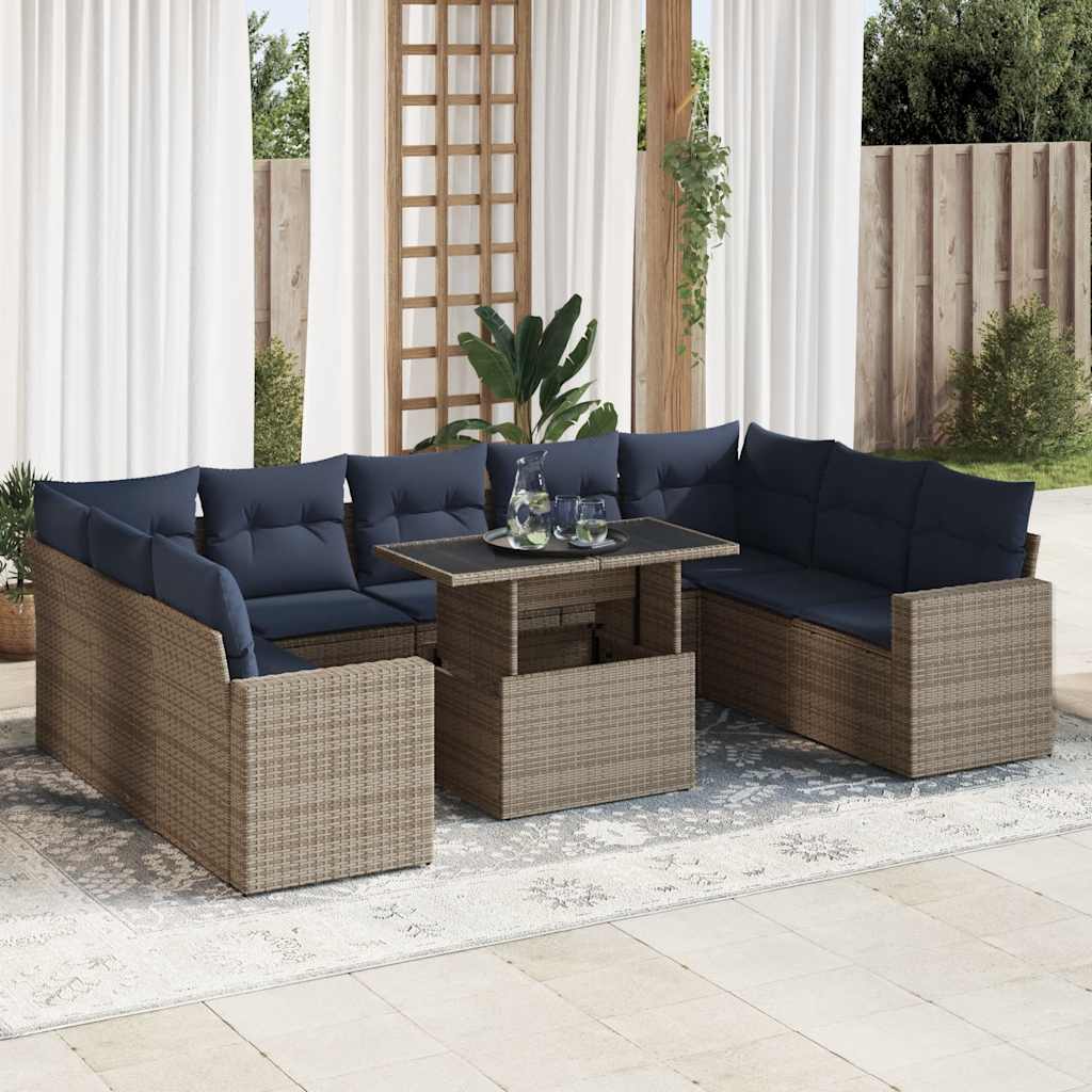sofasæt til haven 10 dele med hynder polyrattan akacietræ grå