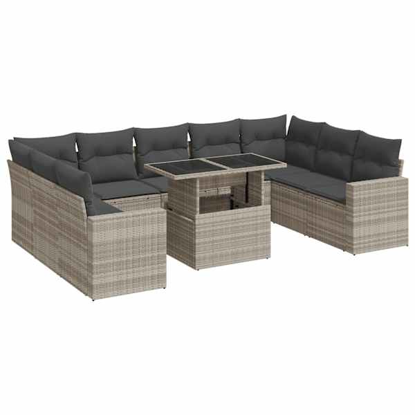 vidaXL 10-osaline aiadiivani komplekt patjadega, helehall, pol&uuml;rotang