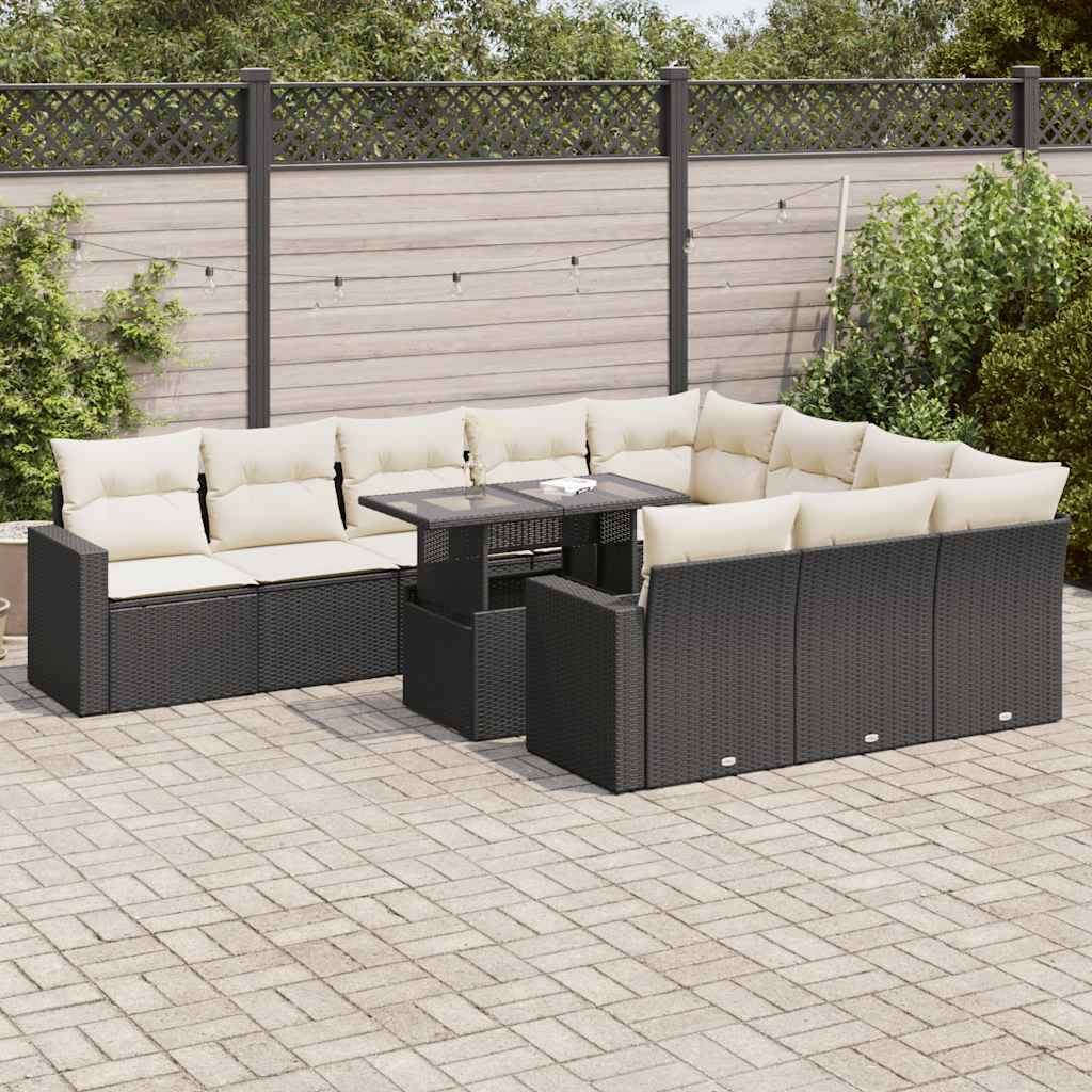 vidaXL Set canapele de grădină cu perne, 11 piese, negru, poliratan