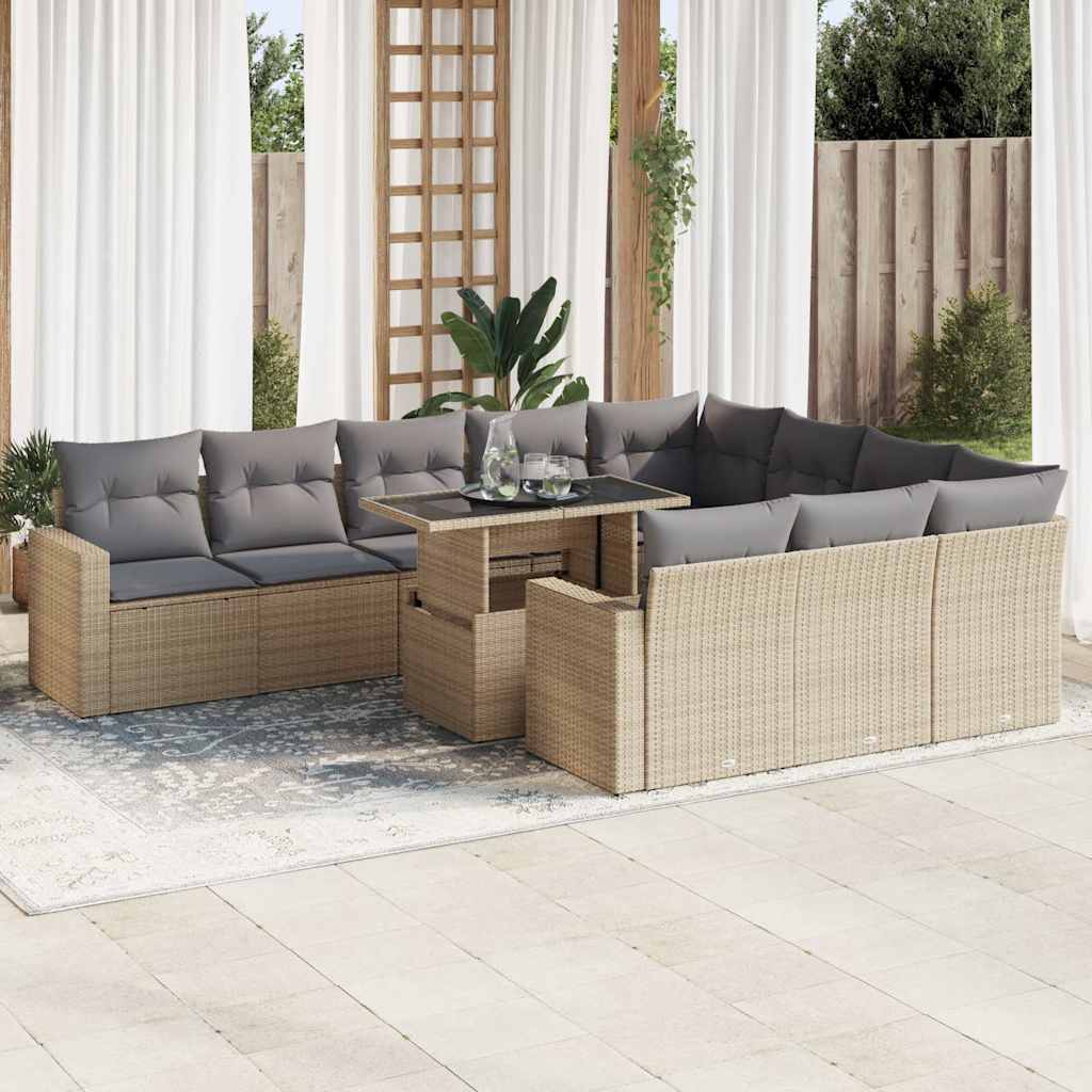 vidaXL Set canapele de grădină cu perne, 11 piese, bej, poliratan