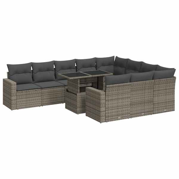 vidaXL 11-osaline aiadiivani komplekt patjadega, hall, pol&uuml;rotang