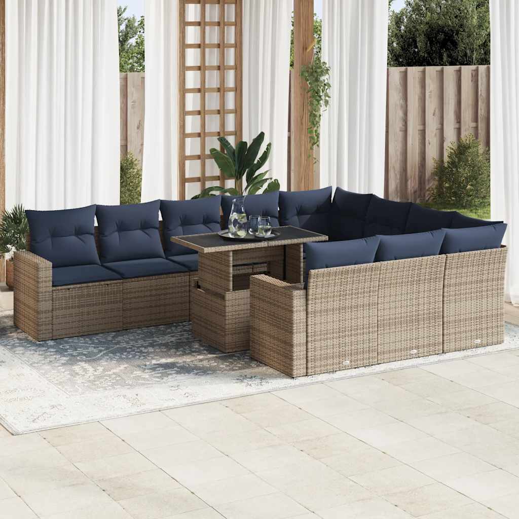 vidaXL 11-tlg. Garten-Sofagarnitur mit Kissen Schwarz Poly Rattan