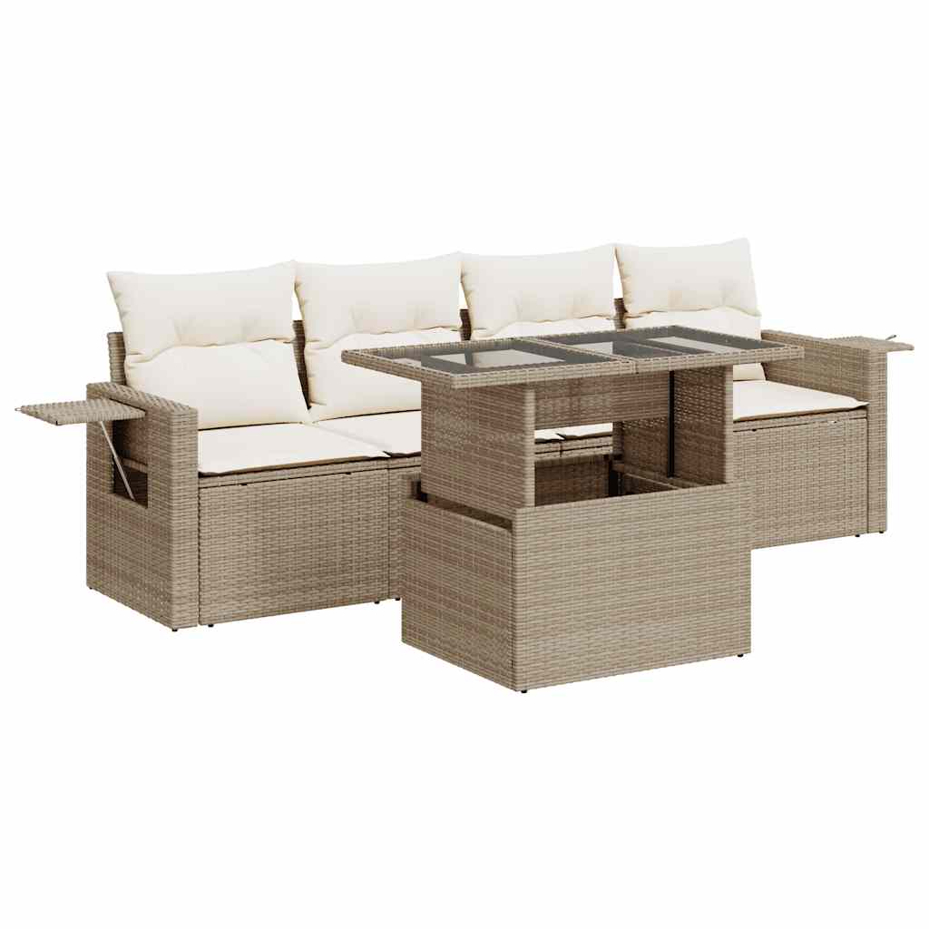Thumbnail - vidaXL 5-tlg. Garten-Sofagarnitur mit Kissen Beige Poly Rattan