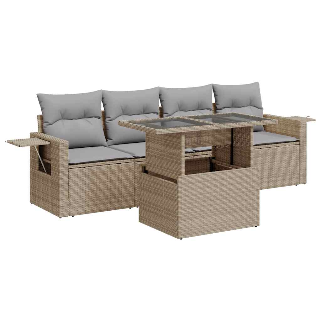 Thumbnail - vidaXL 5-tlg. Garten-Sofagarnitur mit Kissen Beige Poly Rattan