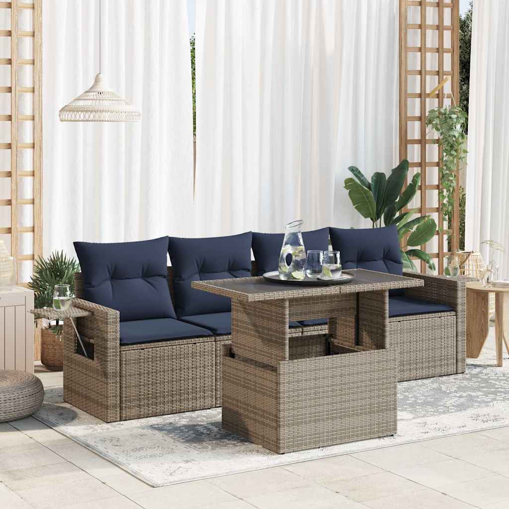 vidaXL Set mobilier de grădină cu perne, 5 piese,poliratan/lemn acacia