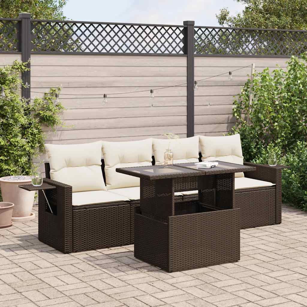 vidaXL Set canapele de grădină cu perne, 5 piese, maro, poliratan