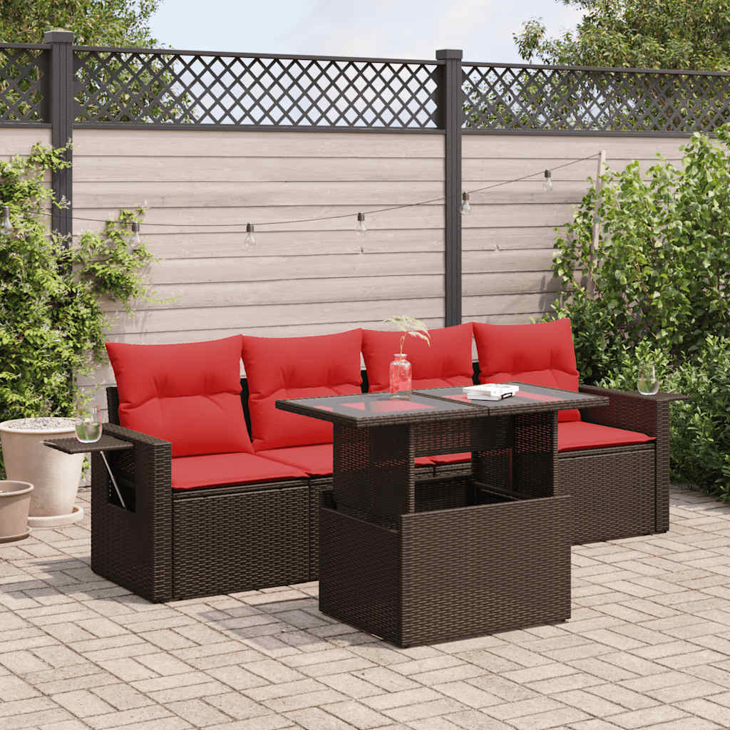 vidaXL Set canapea de grădină cu perne, 5 piese, poliratan/lemn acacia