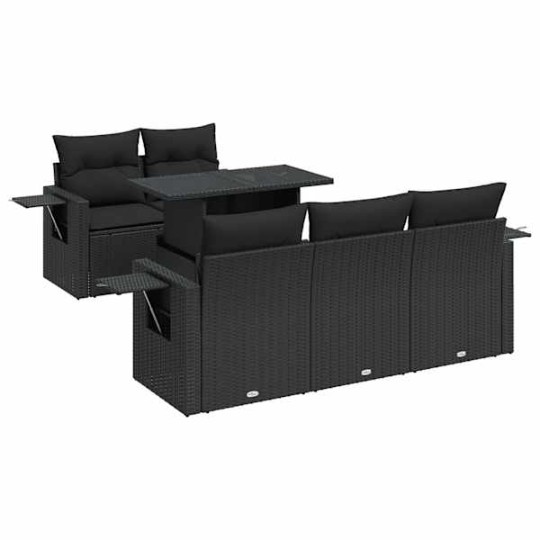 vidaXL 6-osaline aiadiivani komplekt patjadega, must, pol&uuml;rotang