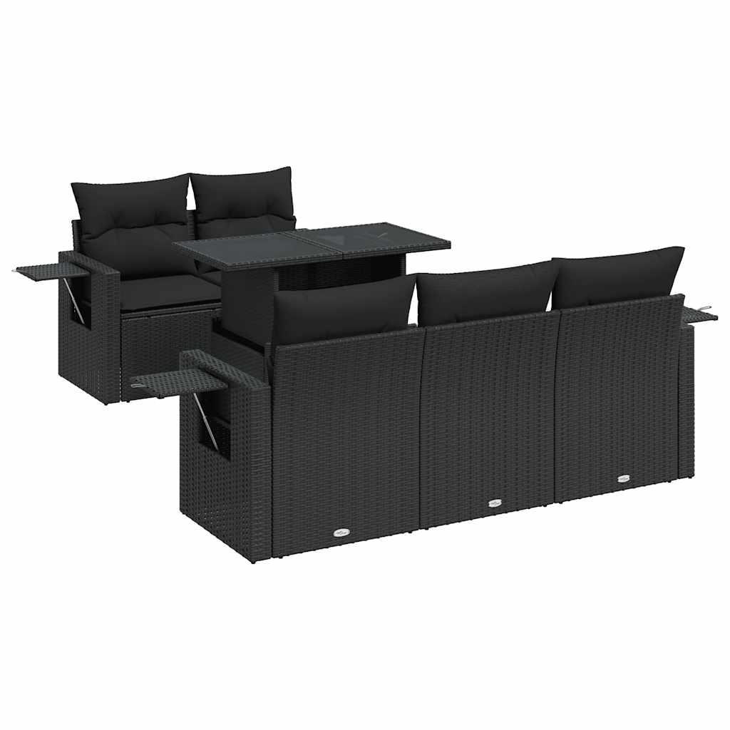 Thumbnail - vidaXL 6-tlg. Garten-Sofagarnitur mit Kissen Schwarz Poly Rattan
