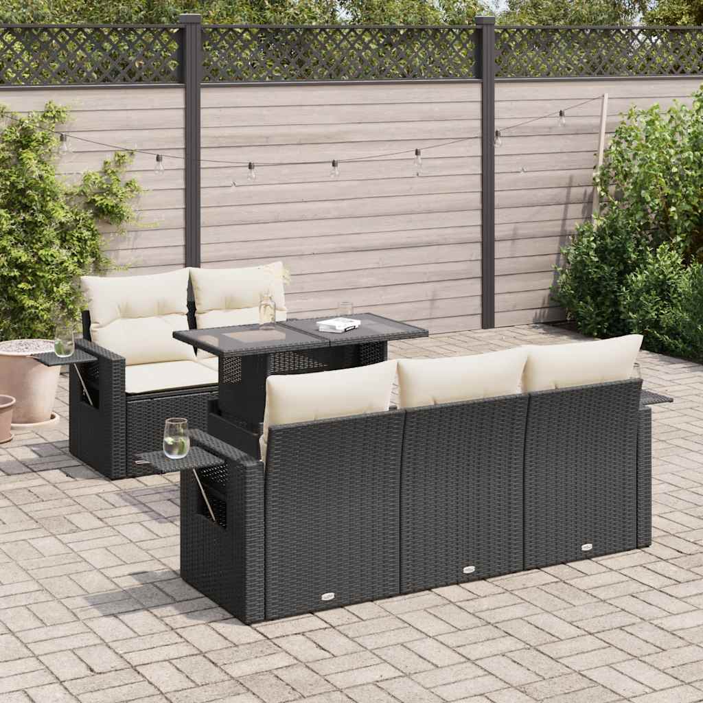 vidaXL 6-tlg. Garten-Sofagarnitur mit Kissen Schwarz Poly Rattan