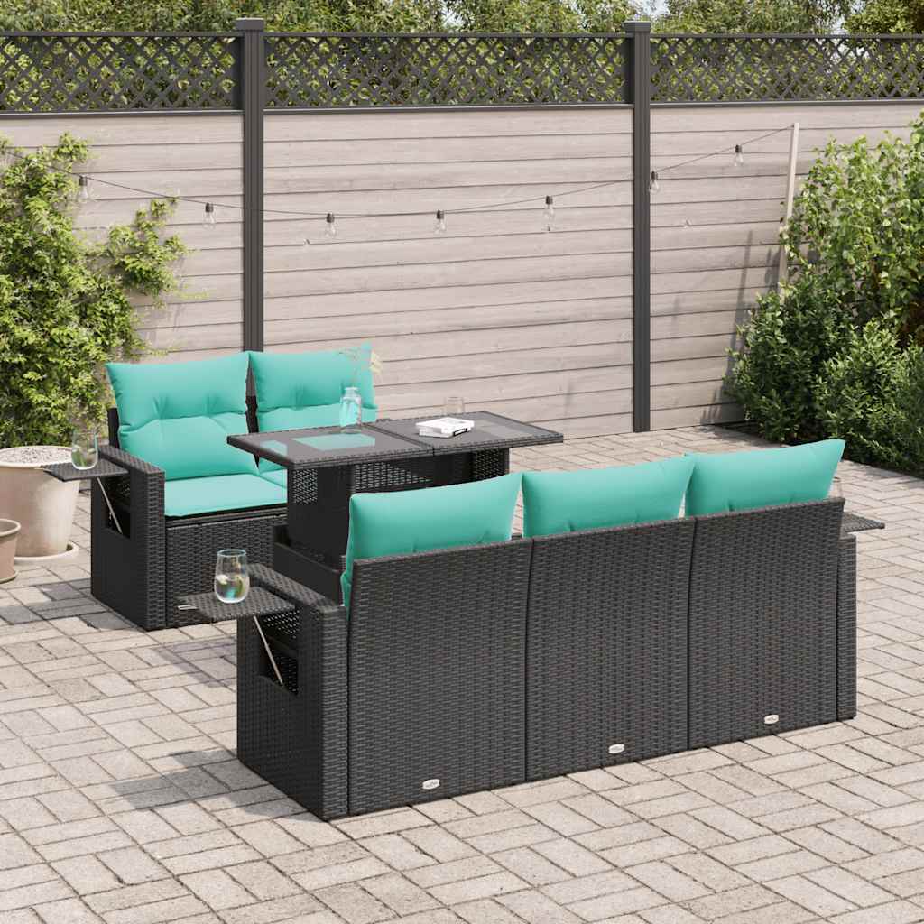 vidaXL Set canapele de grădină cu perne, 6 piese, negru, poliratan