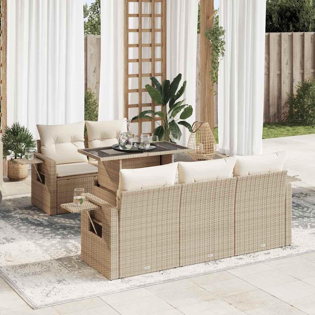 vidaXL 6-tlg. Garten-Sofagarnitur mit Kissen Beige Poly Rattan