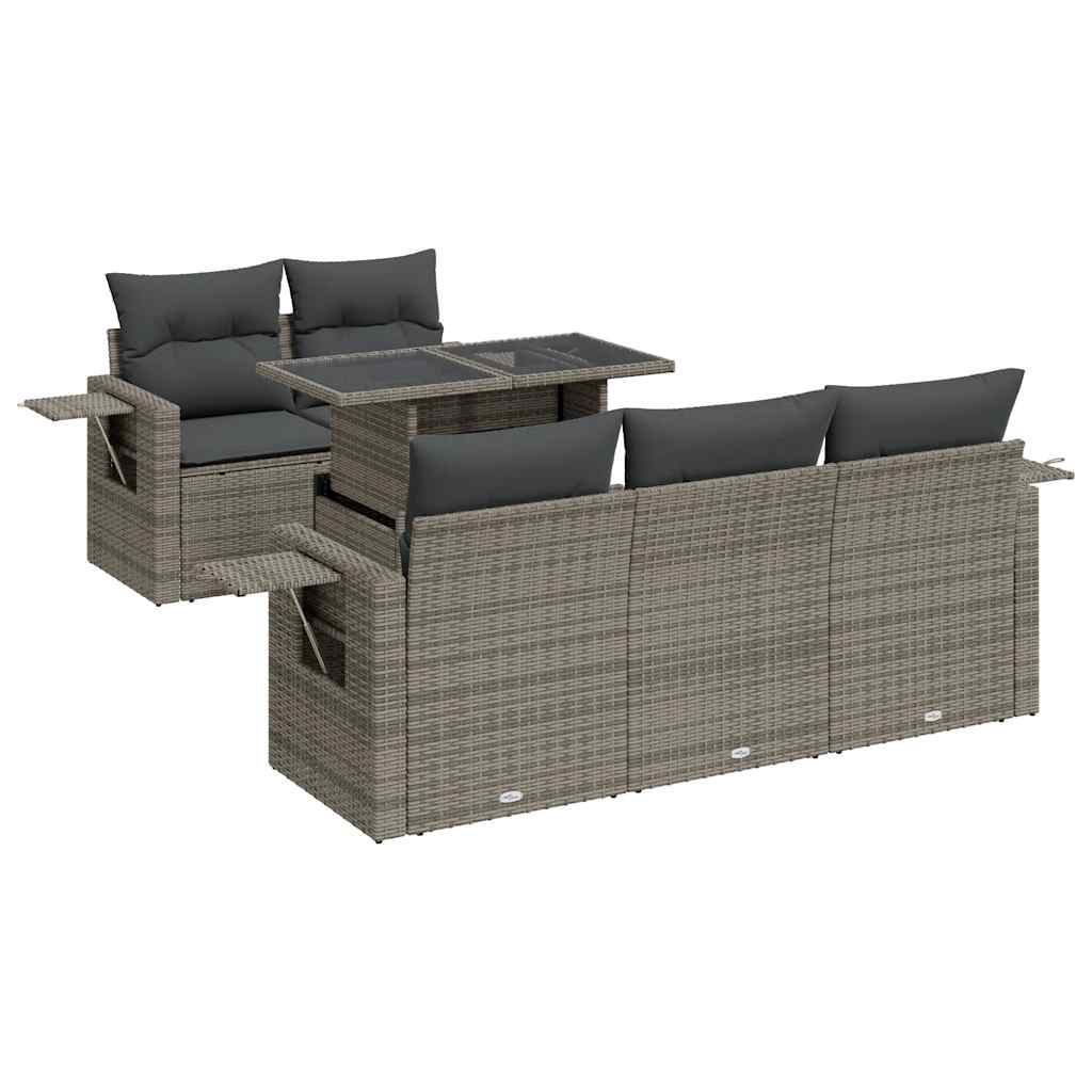 Thumbnail - vidaXL 6-tlg. Garten-Sofagarnitur mit Kissen Grau Poly Rattan