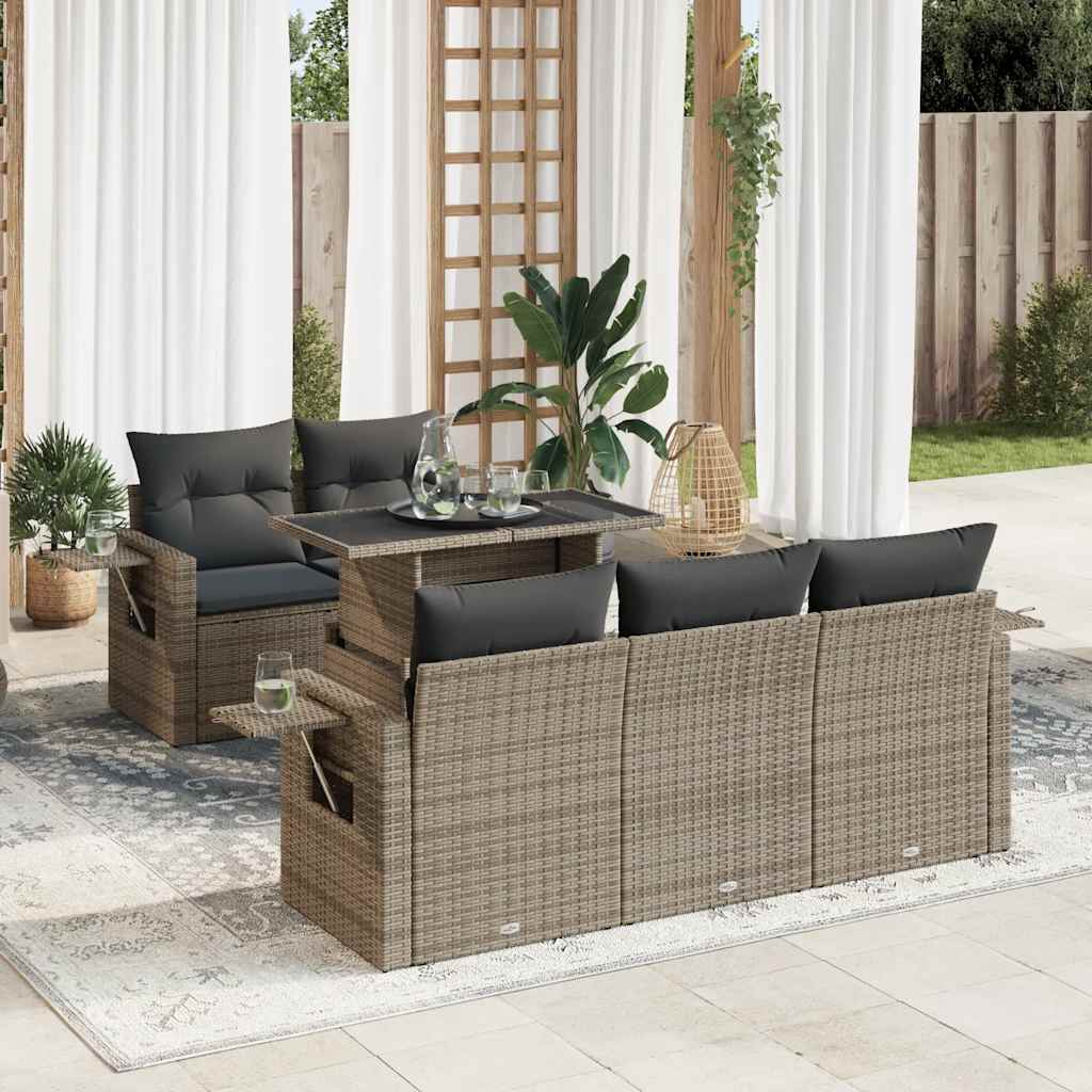 vidaXL 6-tlg. Garten-Sofagarnitur mit Kissen Grau Poly Rattan