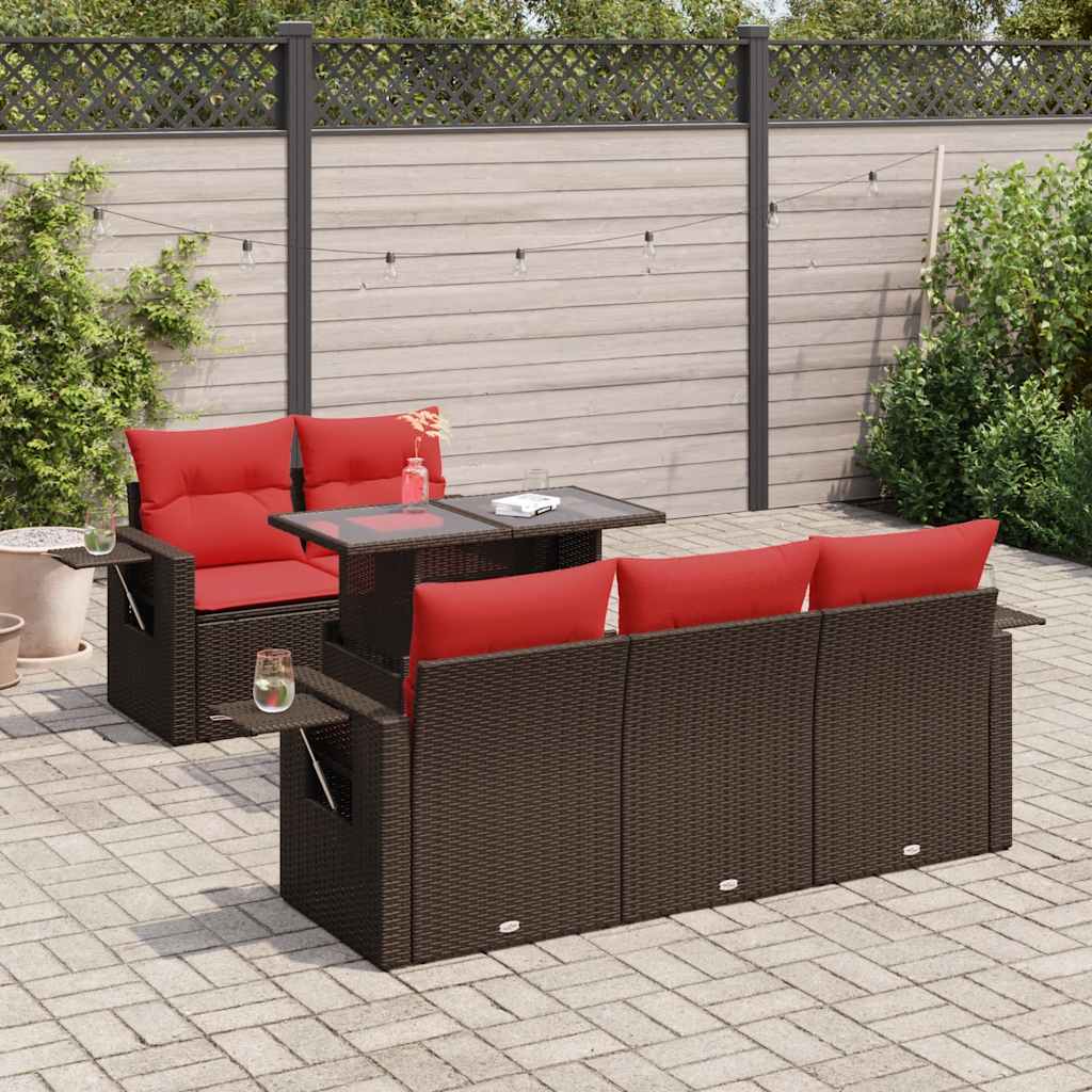 vidaXL 6-tlg. Garten-Sofagarnitur mit Kissen Grau Poly Rattan Akazie