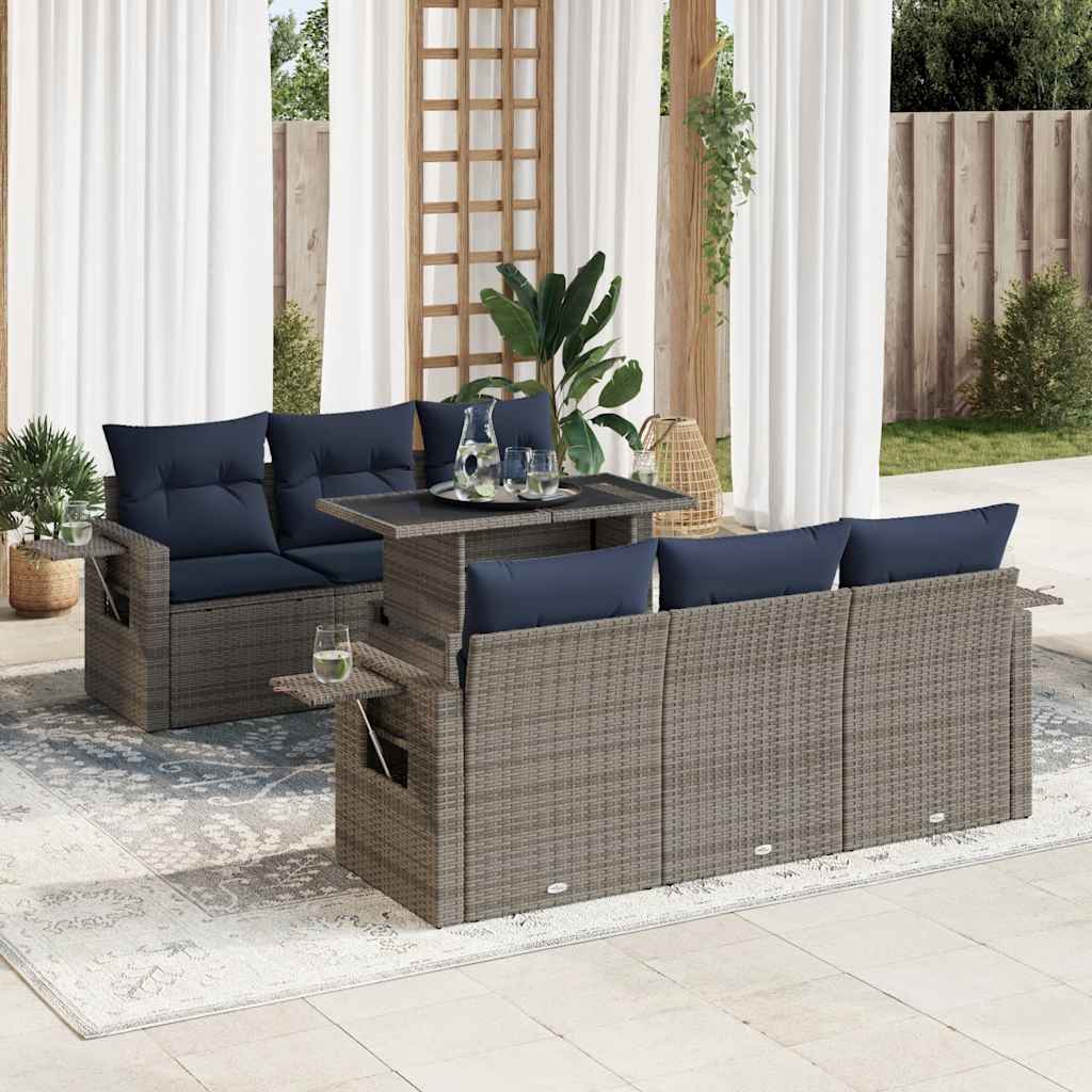 sofasæt til haven 7 dele med hynder polyrattan akacietræ sort