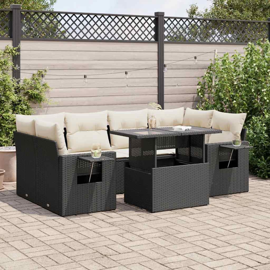 vidaXL Set canapele de grădină cu perne, 7 piese, negru, poliratan