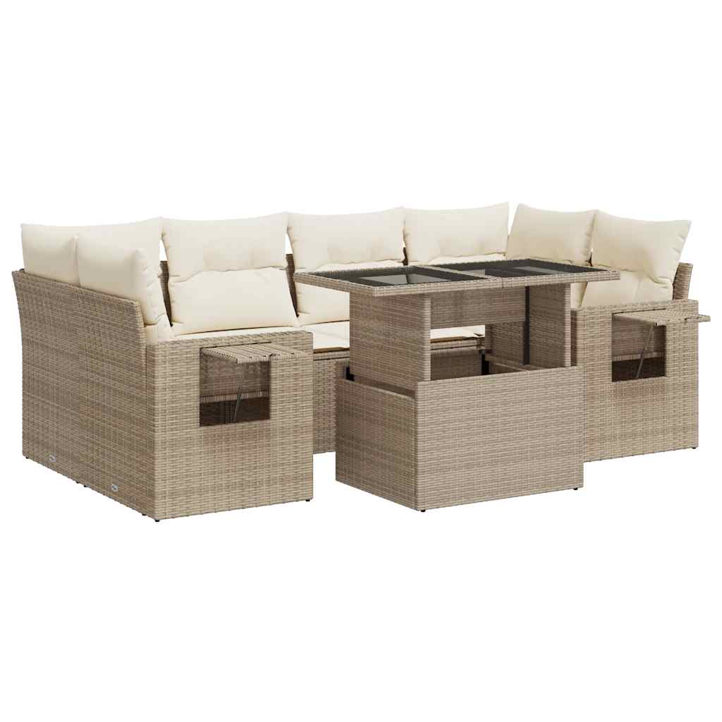 Thumbnail - vidaXL 7-tlg. Garten-Sofagarnitur mit Kissen Beige Poly Rattan
