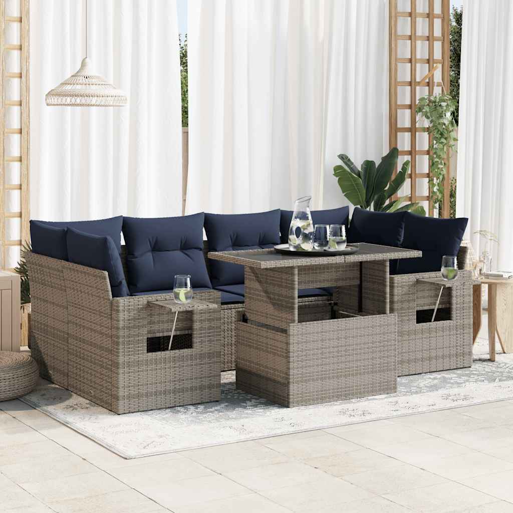 7-dijelni set vrtnih sofa od poliratana s jastucima crni bagrem