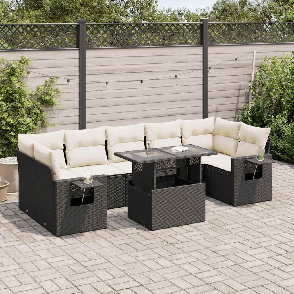 vidaXL 8-tlg. Garten-Sofagarnitur mit Kissen Schwarz Poly Rattan