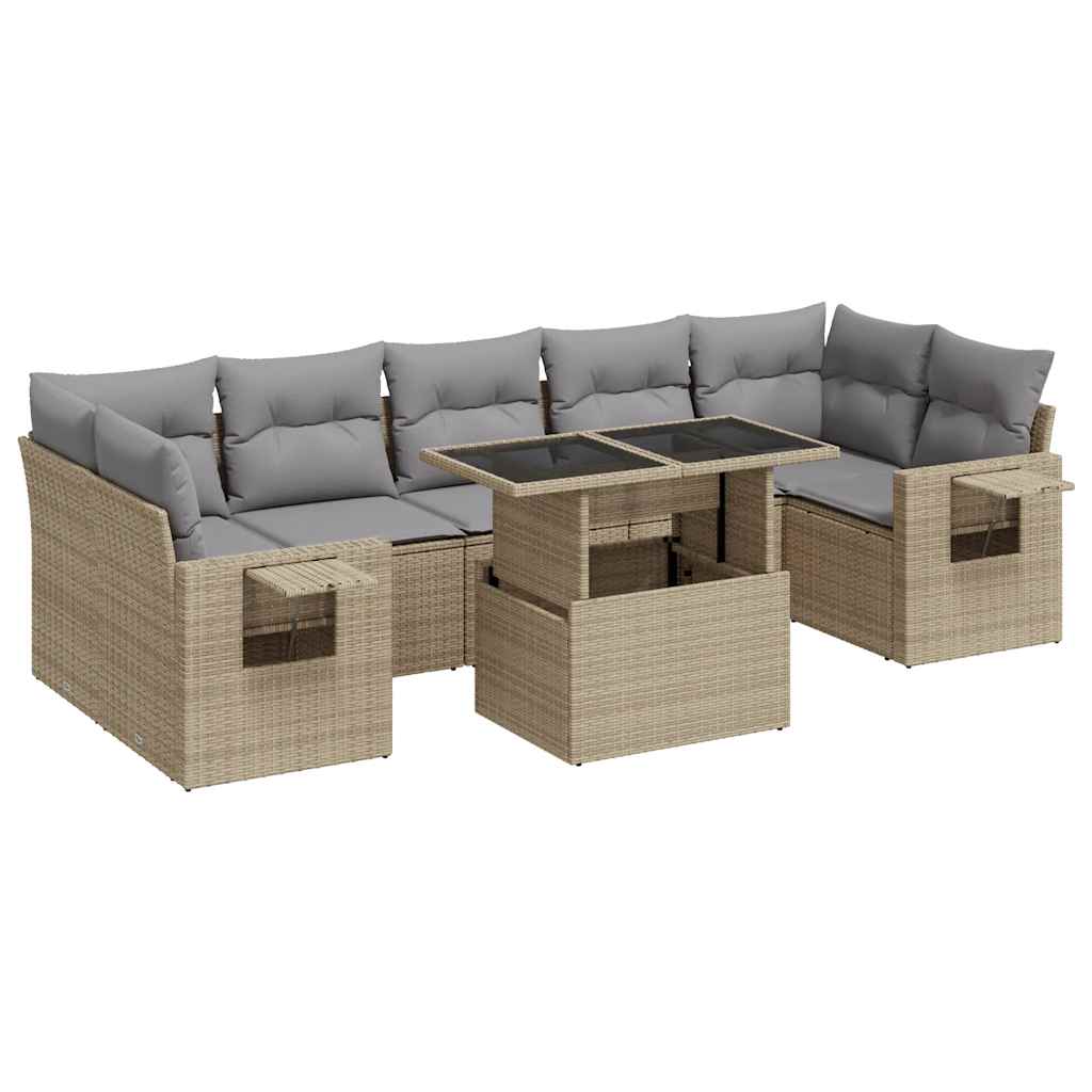 Thumbnail - vidaXL 8-tlg. Garten-Sofagarnitur mit Kissen Beige Poly Rattan