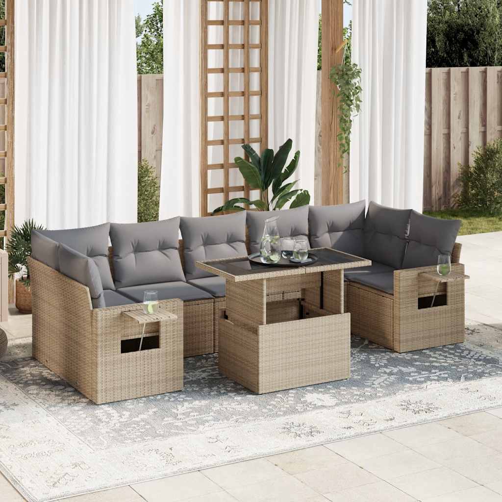 vidaXL Set canapele de grădină, 8 piese, cu perne, bej, poliratan
