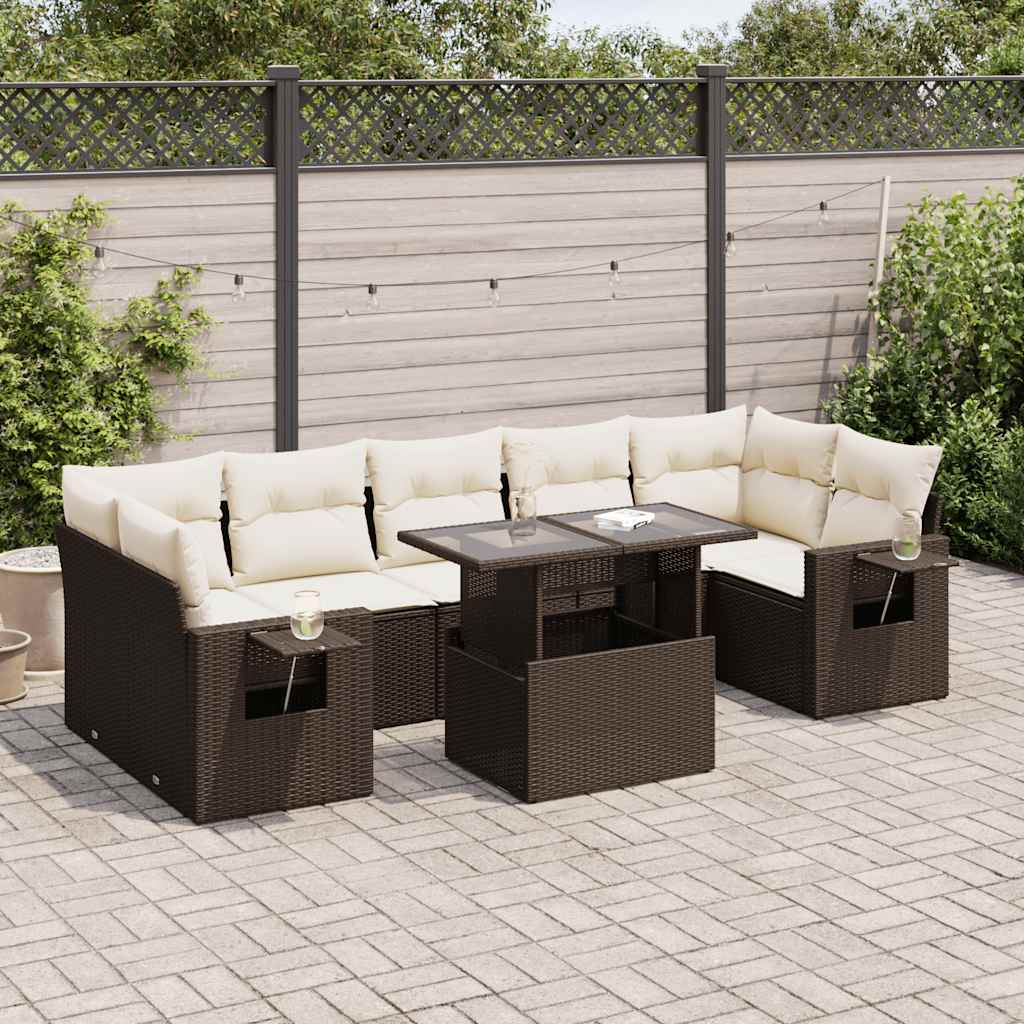 vidaXL Set canapele de grădină cu perne, 8 piese, maro, poliratan