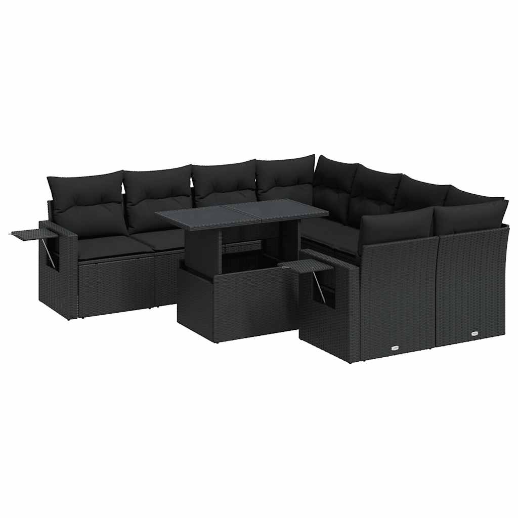 Thumbnail - vidaXL 9-tlg. Garten-Sofagarnitur mit Kissen Schwarz Poly Rattan