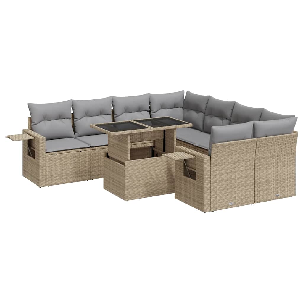 Thumbnail - vidaXL 9-tlg. Garten-Sofagarnitur mit Kissen Beige Poly Rattan