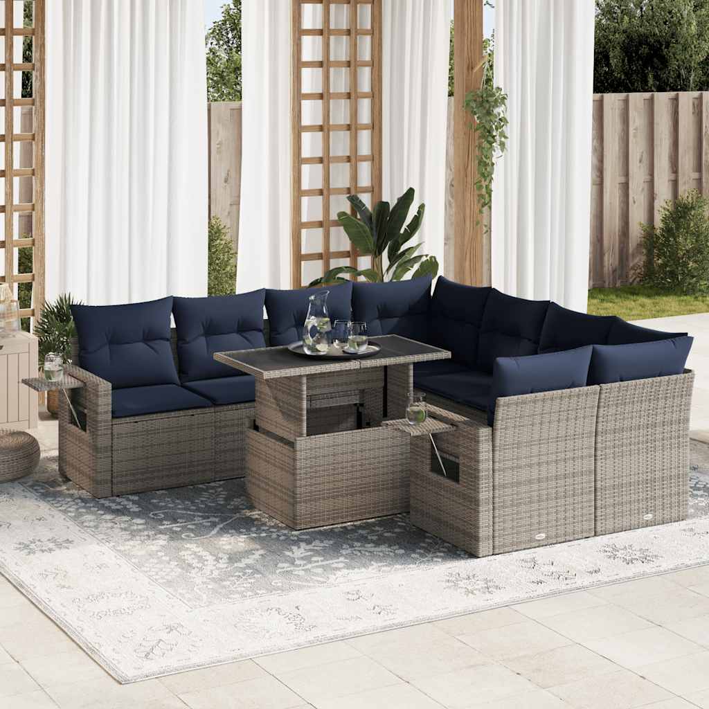 vidaXL Set mobilier grădină perne 9 piese negru poliratan/lemn acacia
