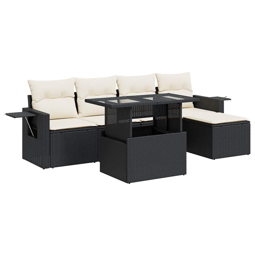 Thumbnail - vidaXL 6-tlg. Garten-Sofagarnitur mit Kissen Schwarz Poly Rattan