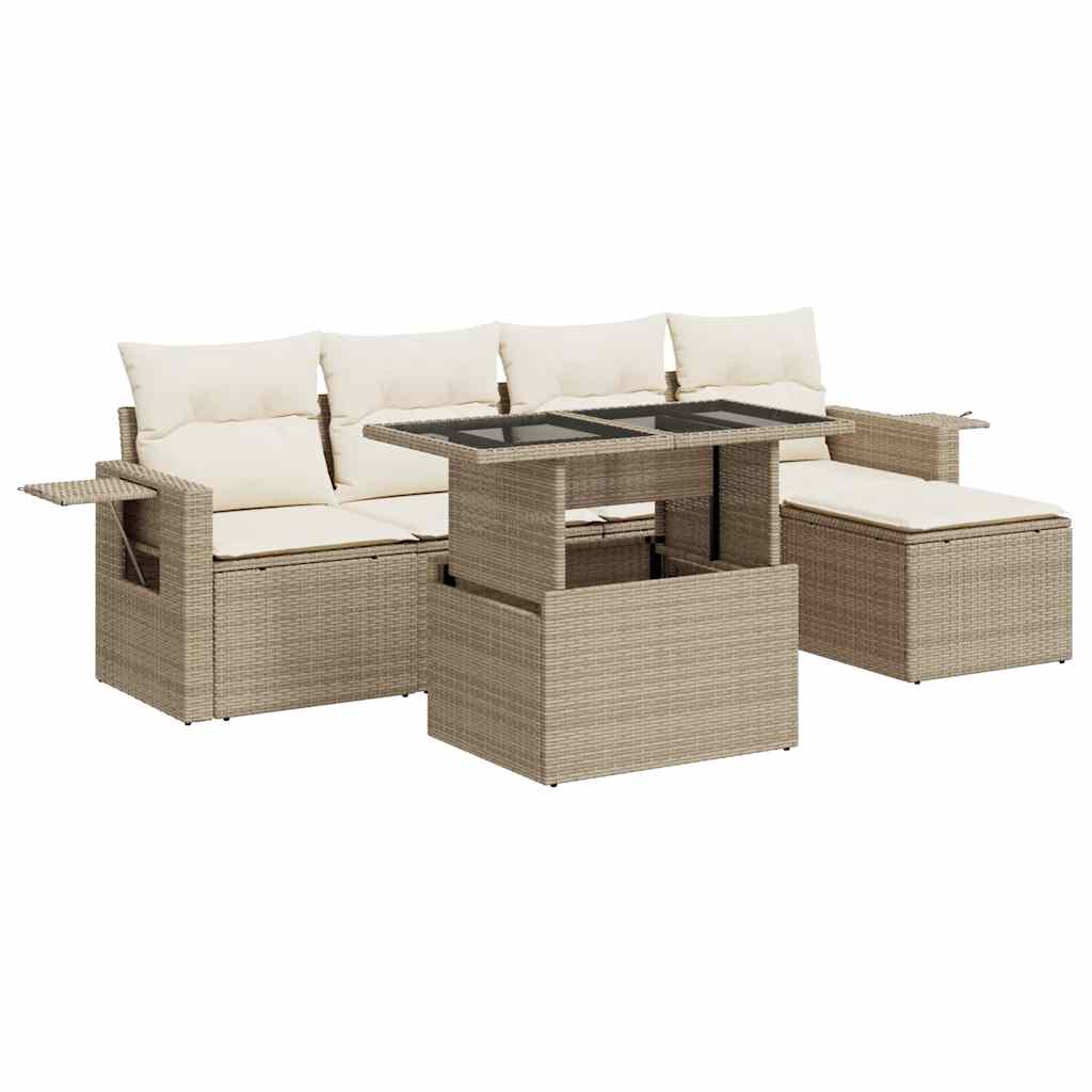 Thumbnail - vidaXL 6-tlg. Garten-Sofagarnitur mit Kissen Beige Poly Rattan