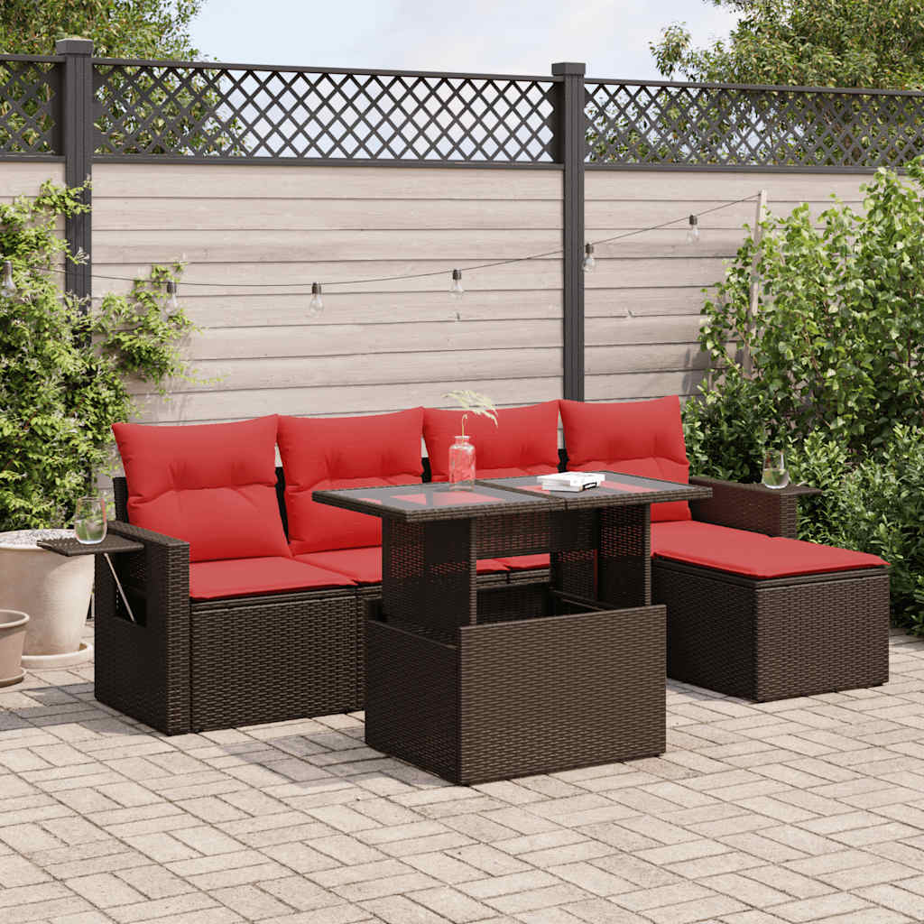 vidaXL 6-tlg. Garten-Sofagarnitur mit Kissen Grau Poly Rattan Akazie