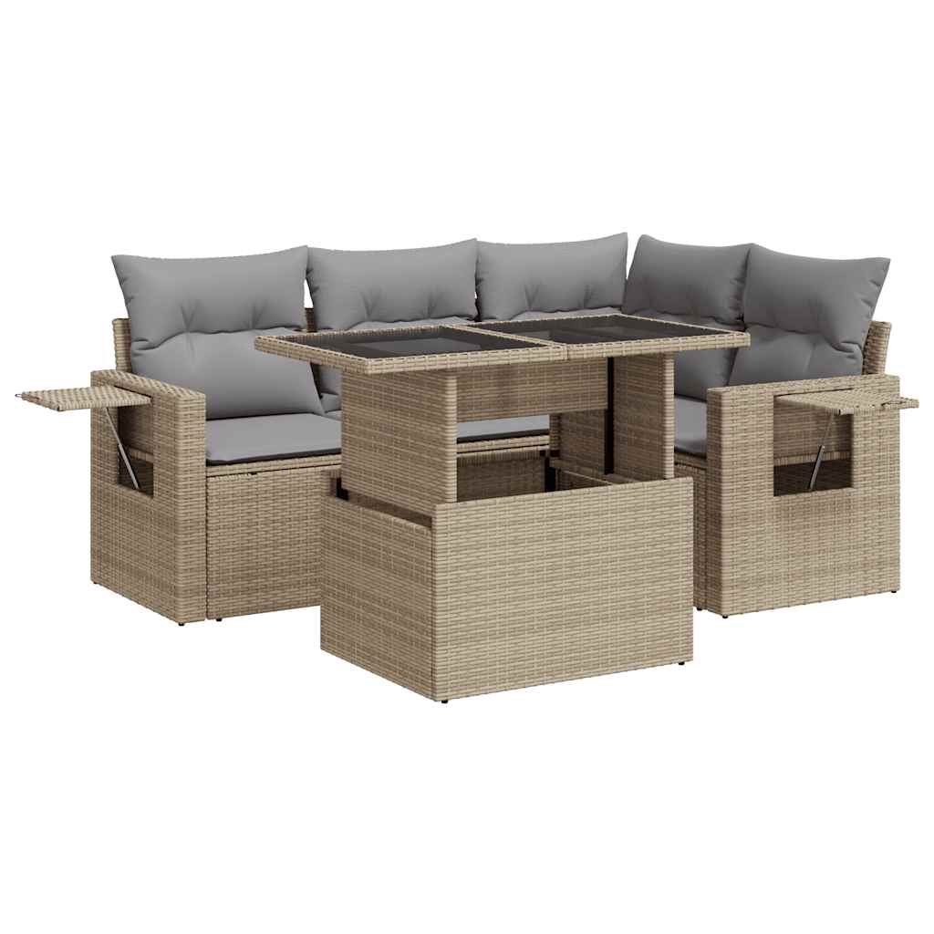 vidaXL Set canapele de grădină cu perne, 5 piese, bej, poliratan