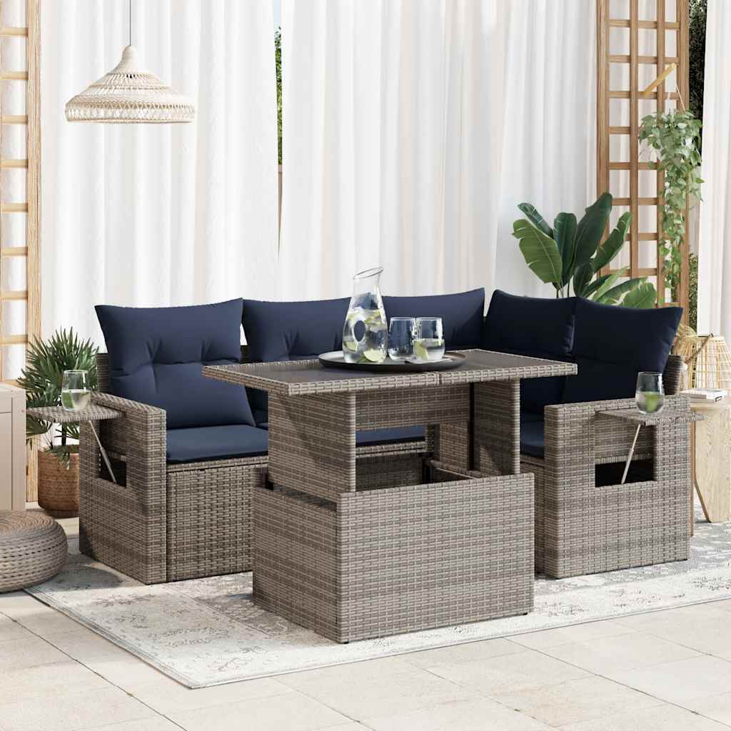 sofasæt til haven 5 dele med hynder polyrattan akacietræ sort