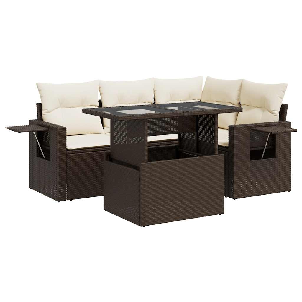 Thumbnail - vidaXL 5-tlg. Garten-Sofagarnitur mit Kissen Braun Poly Rattan