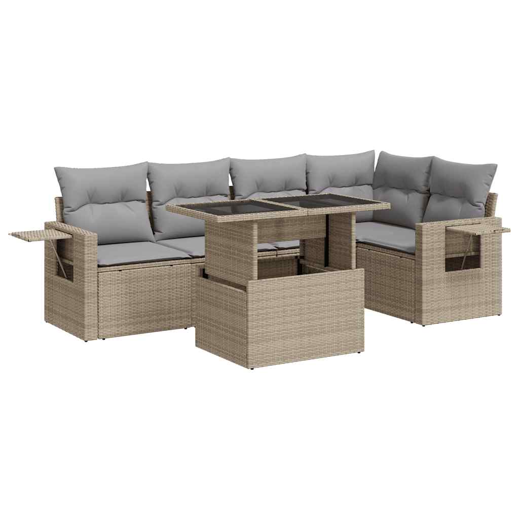 Thumbnail - vidaXL 6-tlg. Garten-Sofagarnitur mit Kissen Beige Poly Rattan