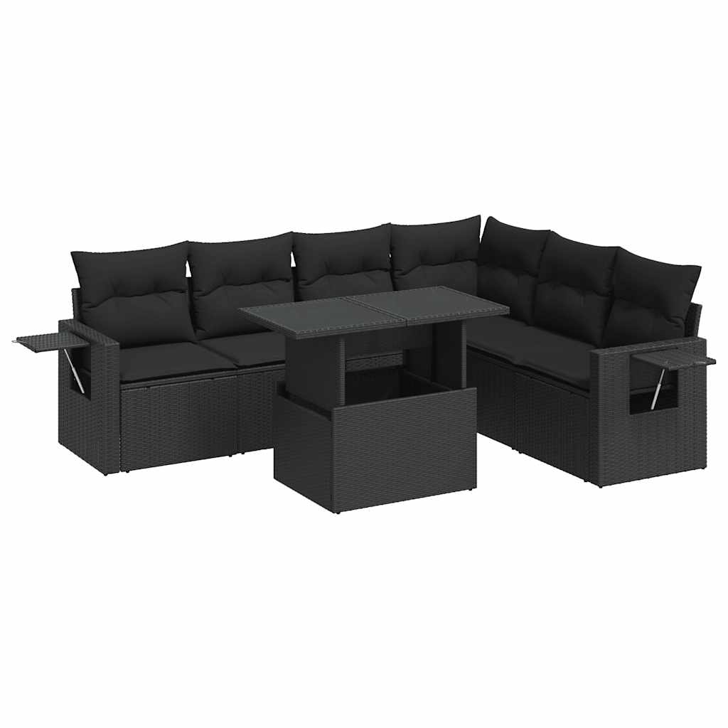 Thumbnail - vidaXL 7-tlg. Garten-Sofagarnitur mit Kissen Schwarz Poly Rattan