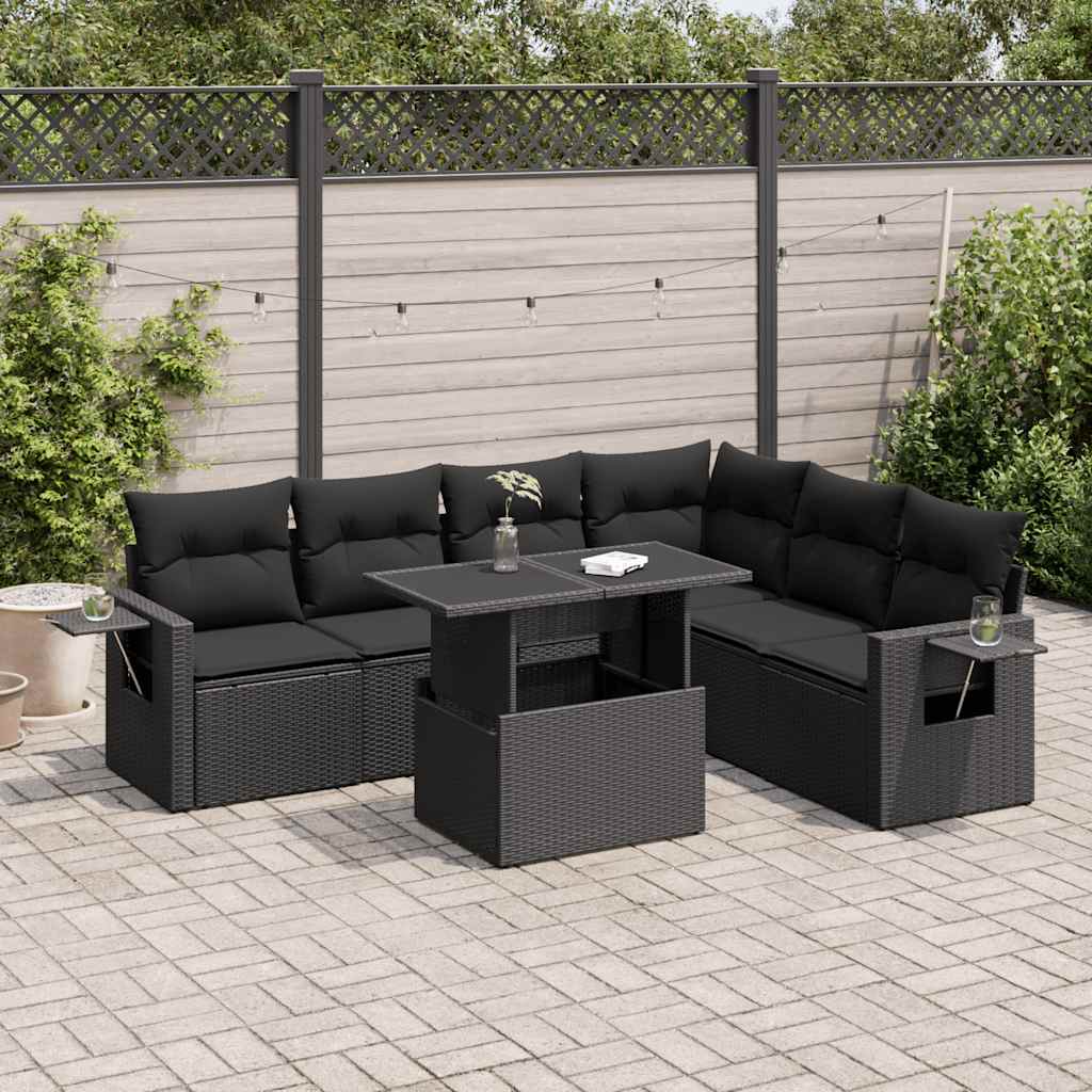 vidaXL Set canapele de grădină cu perne, 7 piese, negru, poliratan