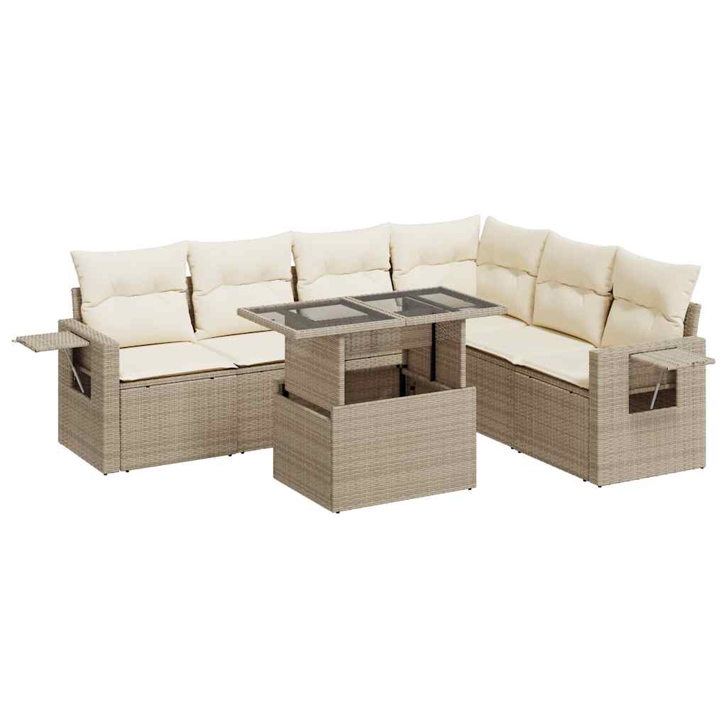 Thumbnail - vidaXL 7-tlg. Garten-Sofagarnitur mit Kissen Beige Poly Rattan