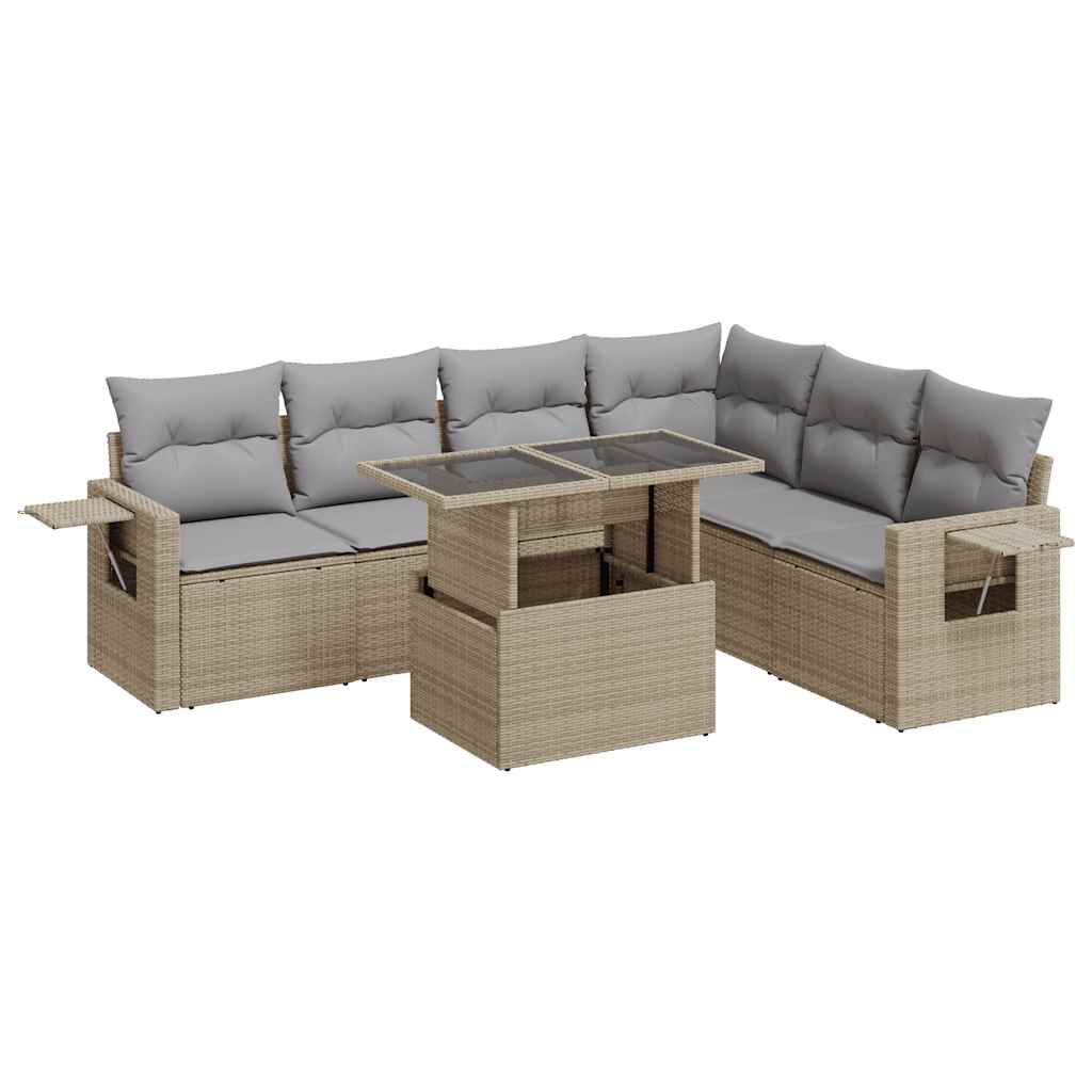 Thumbnail - vidaXL 7-tlg. Garten-Sofagarnitur mit Kissen Beige Poly Rattan